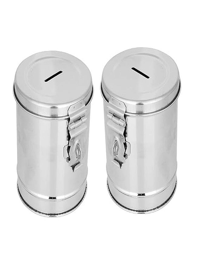 A1 EssAncial Stainless Steel Round Coin Box Piggy Bank (Pack of 2 Pc) - Image 2